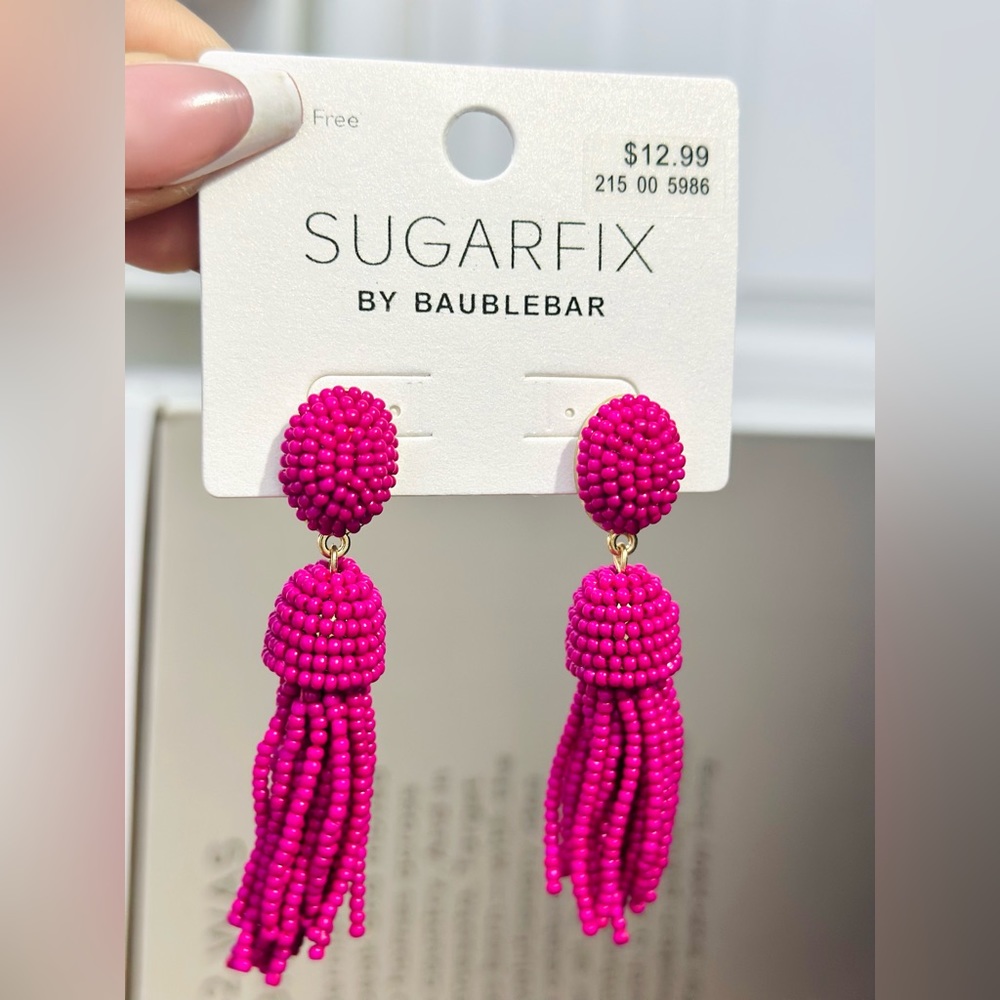 Sugarfix By Baublebar Dark Pink Polished Beaded Tassel Drop Earrings